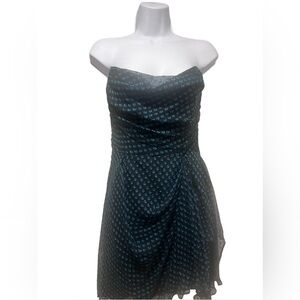 SHOSHANNA Teal Black Polka dot Side Swept Strapless Dress back zipper Size 4